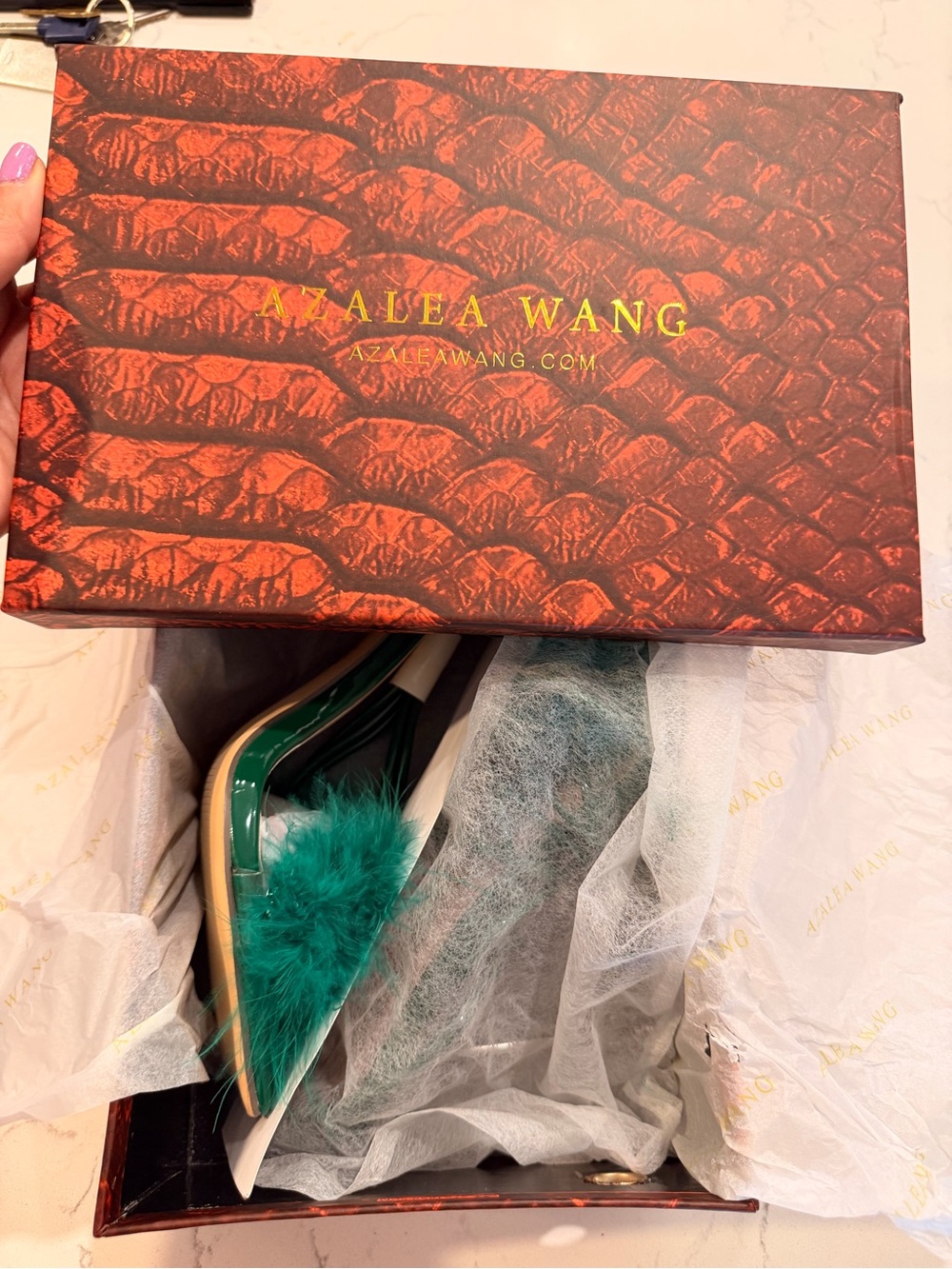 Azalea Wang Emerald Feather Lace-Up High Heels - Picture 3 of 4